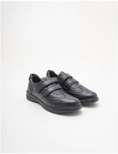 Sneakers uomo in pelle con doppio velcro nero
