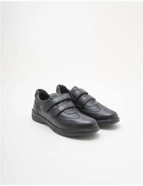 Sneakers uomo in pelle con doppio velcro nero