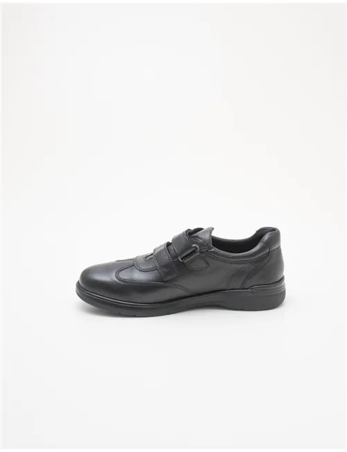 Sneakers uomo in pelle con doppio velcro nero