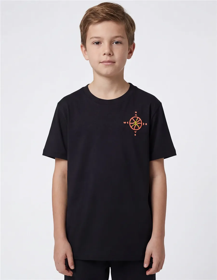 T-shirt bambino Compass Jumpman cotone nero