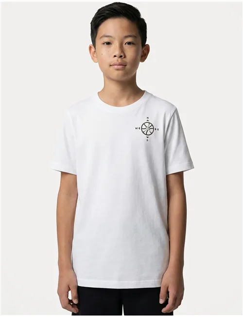 T-shirt bambino Compass Jumpman cotone bianco