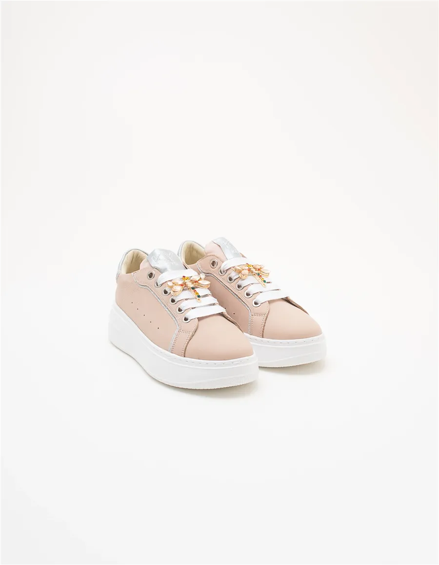 Sneakers donna platform beige-rosa-grigio-argento