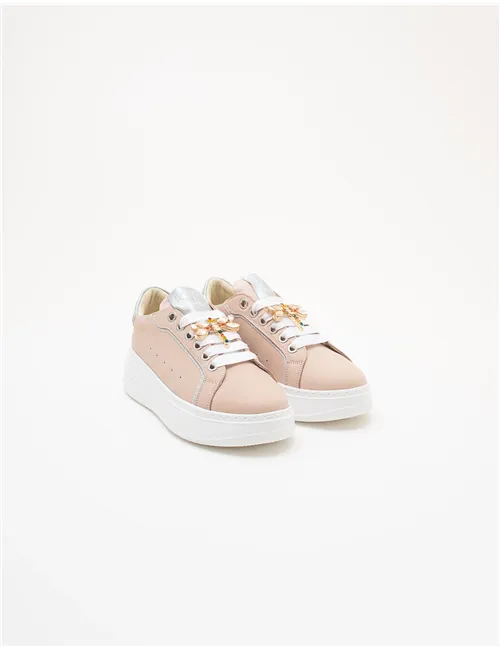 Sneakers donna platform beige-rosa-grigio-argento
