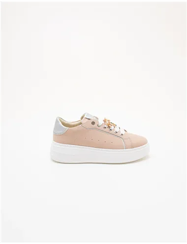 Sneakers donna platform beige-rosa-grigio-argento