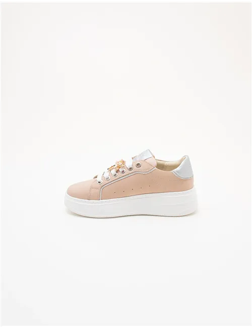 Sneakers donna platform beige-rosa-grigio-argento