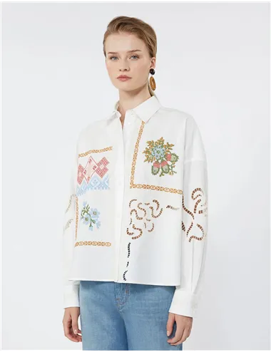 Camicia donna Fonte ricamata bianco