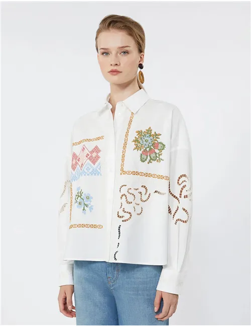 Camicia donna Fonte ricamata bianco