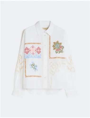 Camicia donna Fonte ricamata bianco