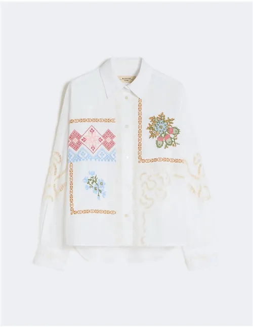 Camicia donna Fonte ricamata bianco