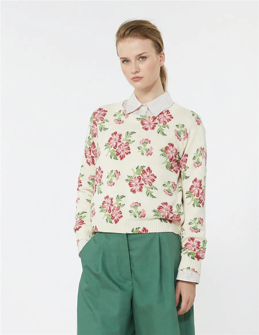 Maglia donna Editto a fiori ecrù