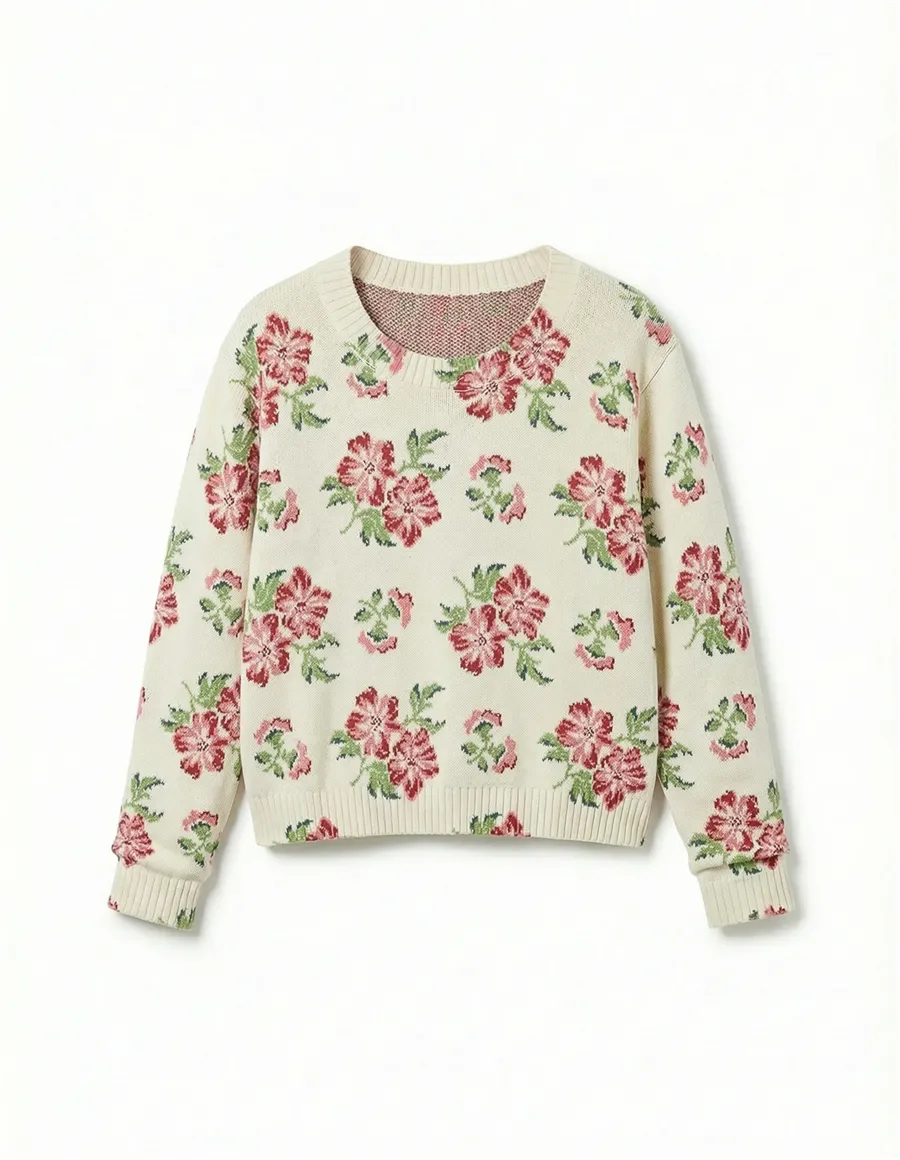 Maglia donna Editto a fiori ecrù