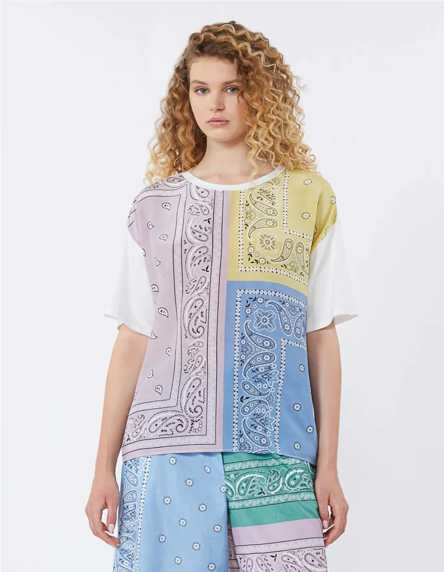 T-shirt donna Pampas seta e cotone multicolor