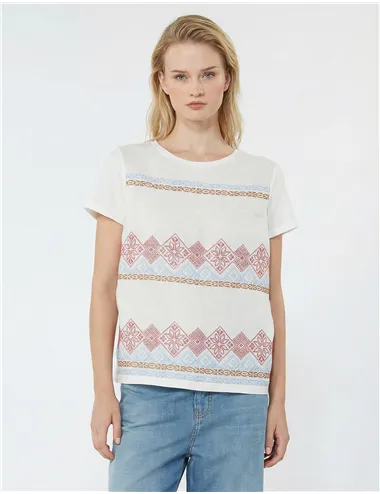 T-shirt donna Genio lino ricamato bianco