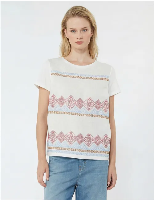 T-shirt donna Genio lino ricamato bianco