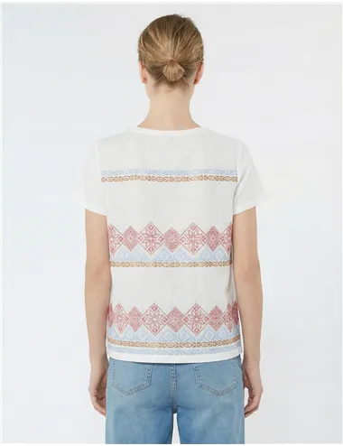 T-shirt donna Genio lino ricamato bianco