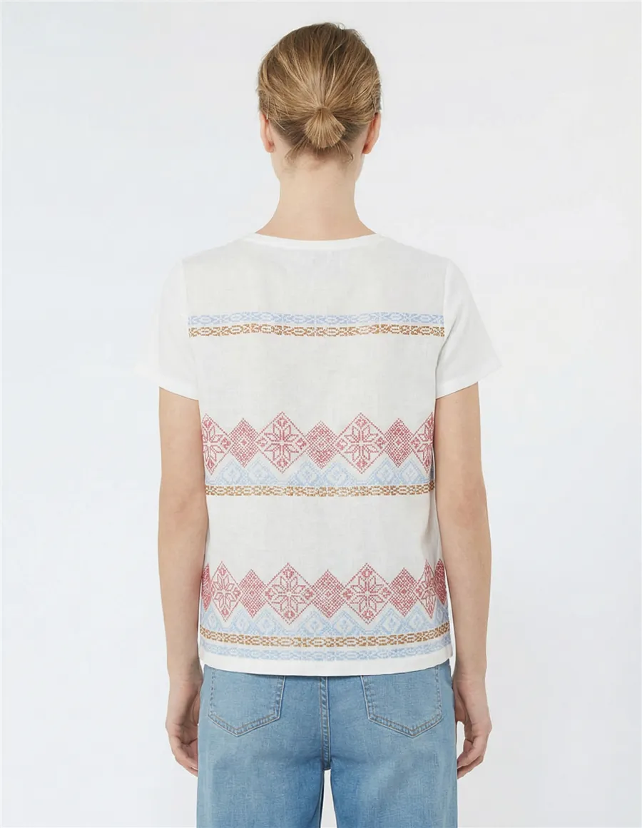 T-shirt donna Genio lino ricamato bianco