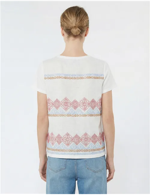 T-shirt donna Genio lino ricamato bianco