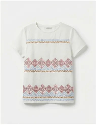 T-shirt donna Genio lino ricamato bianco