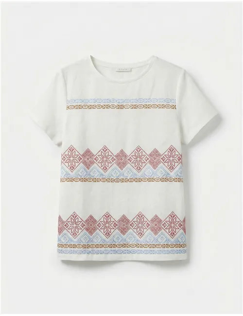 T-shirt donna Genio lino ricamato bianco