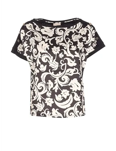 T-shirt donna con inserto in twill stampato nero bianco