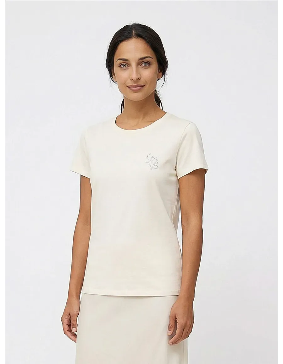 T-shirt donna con strass bianco