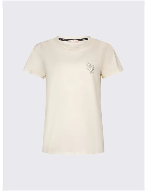 T-shirt donna con strass bianco