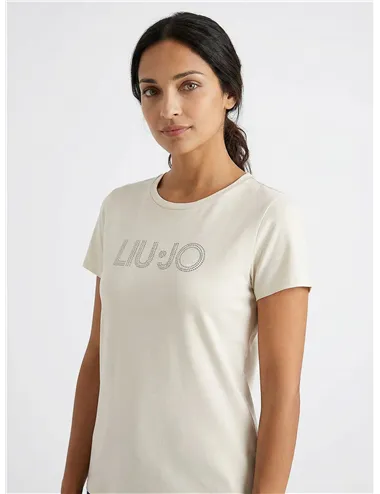 T-shirt donna con strass bianco