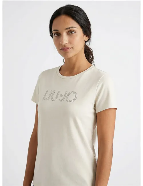 T-shirt donna con strass bianco