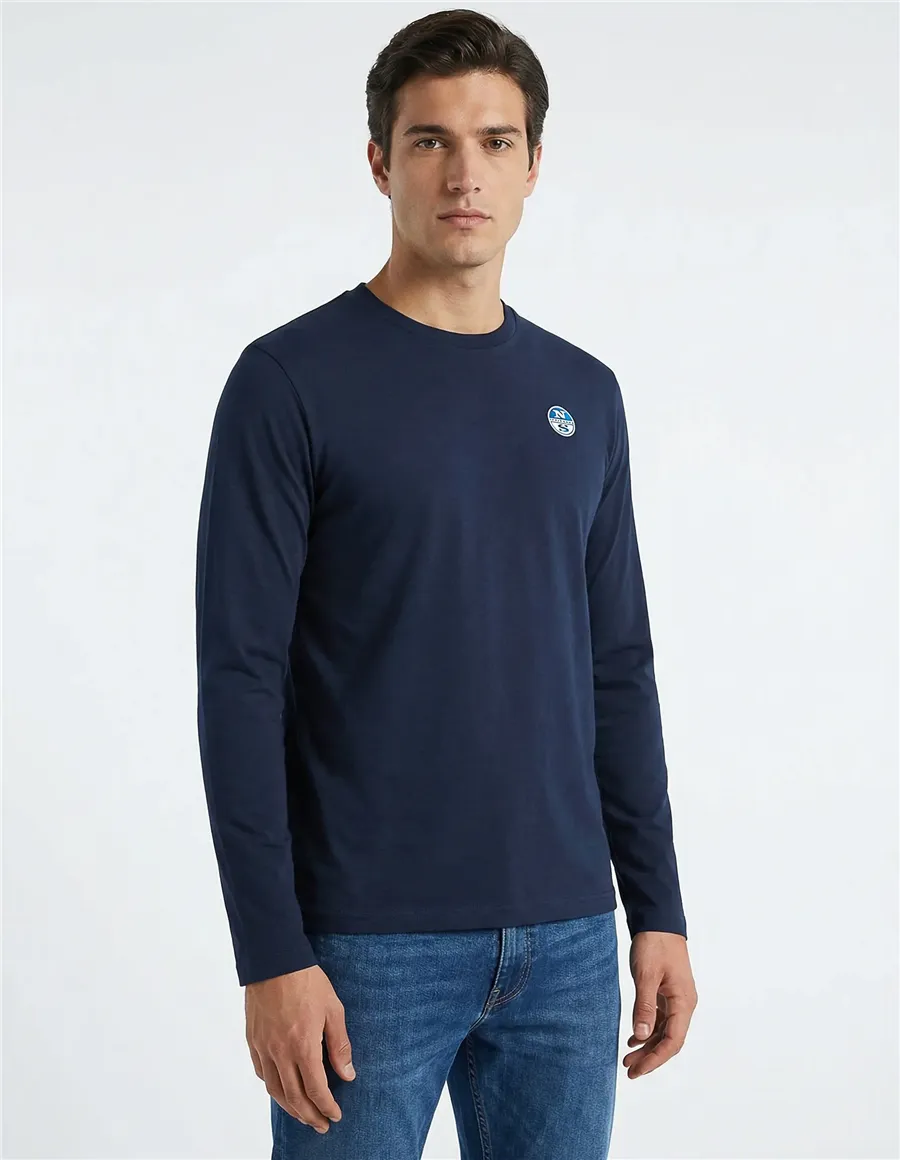 T-shirt uomo a maniche lunghe con logo blu navy