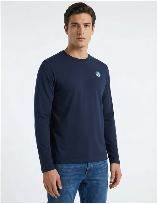 T-shirt uomo a maniche lunghe con logo blu navy