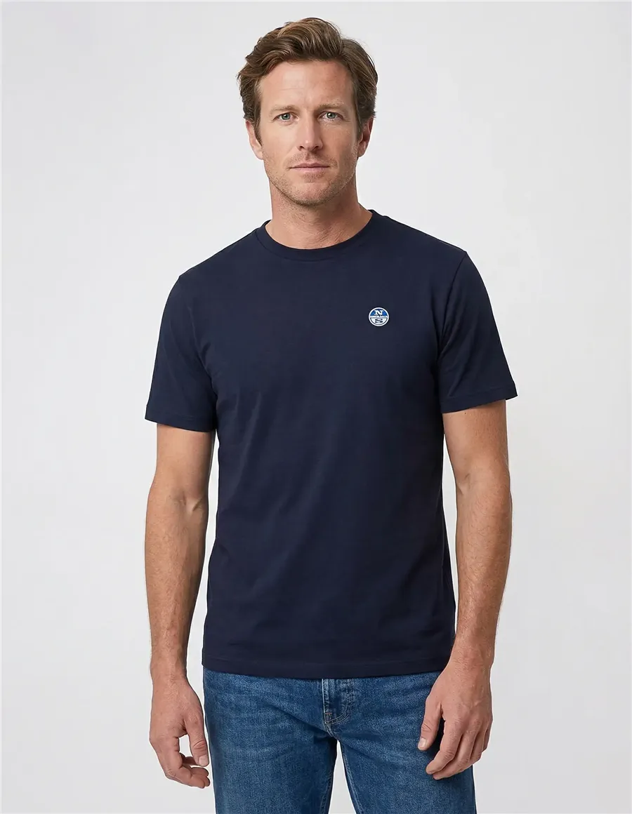 T-shirt uomo con patch logata blu navy