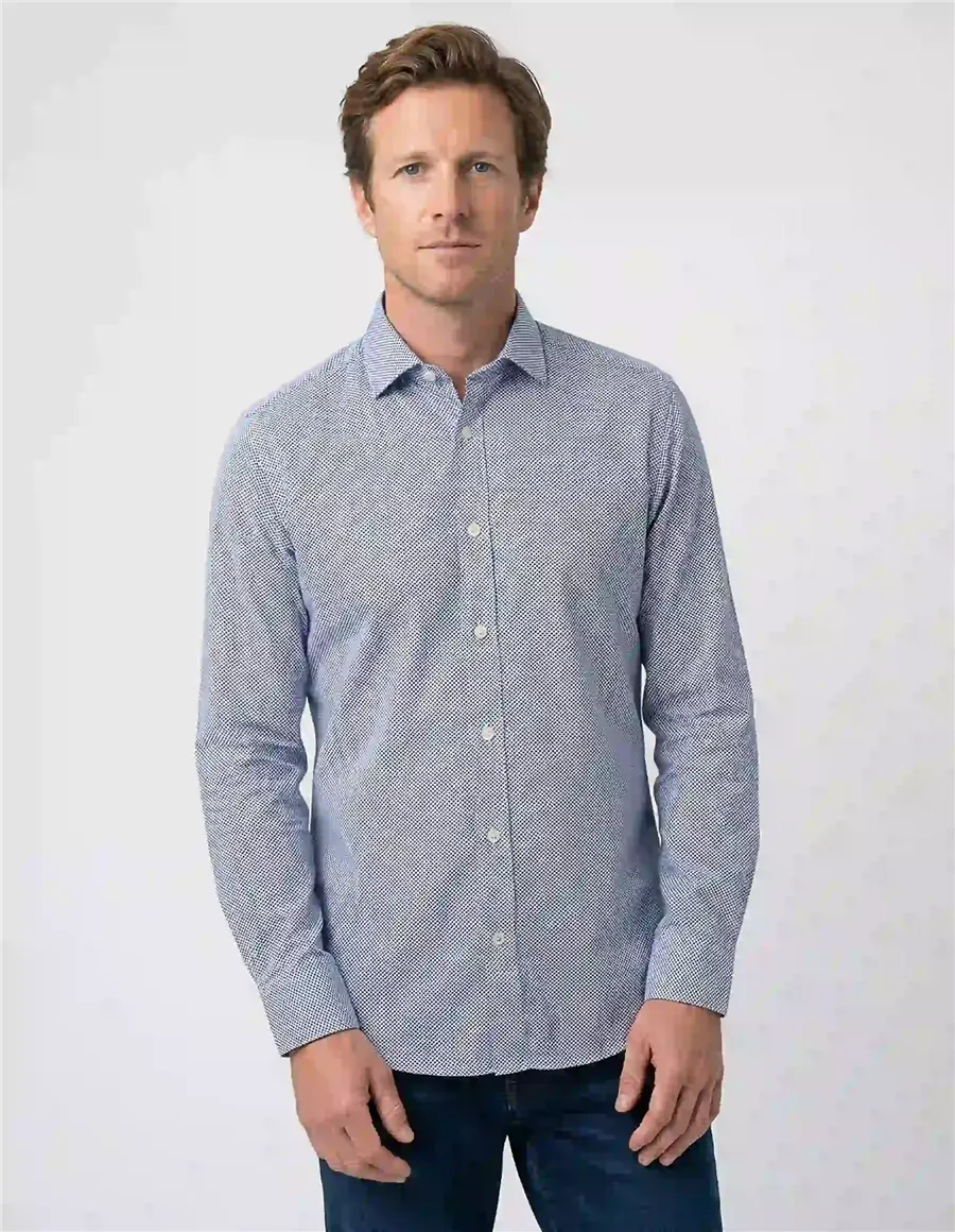 Camicia uomo in popeline stampato azzurro