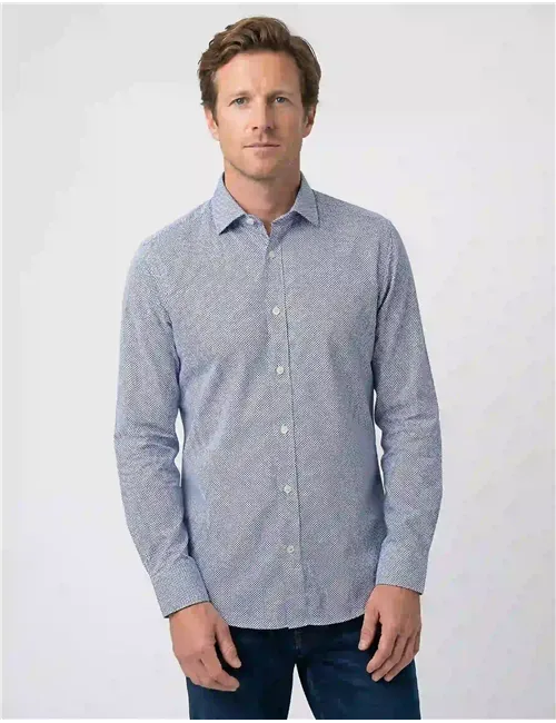 Camicia uomo in popeline stampato azzurro