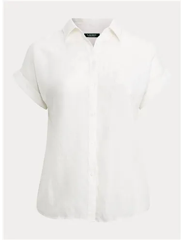 Camicia donna a maniche corte in lino bianco