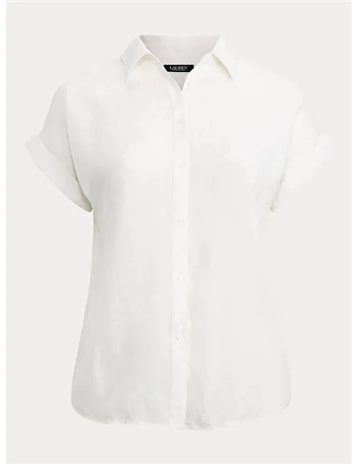 Camicia donna a maniche corte in lino bianco