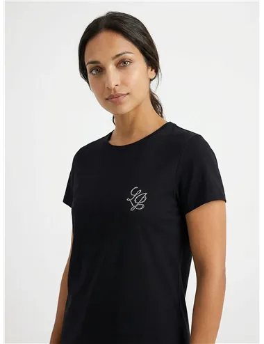T-shirt donna con strass nero