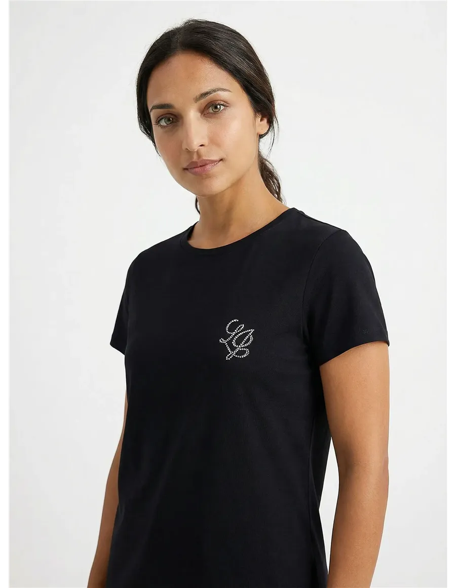T-shirt donna con strass nero