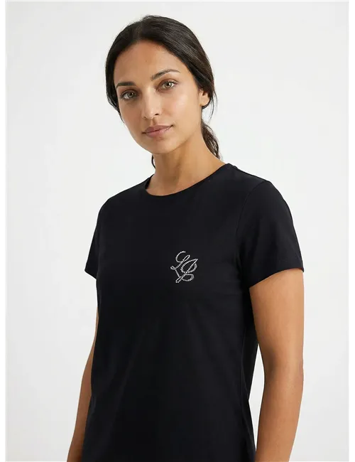 T-shirt donna con strass nero