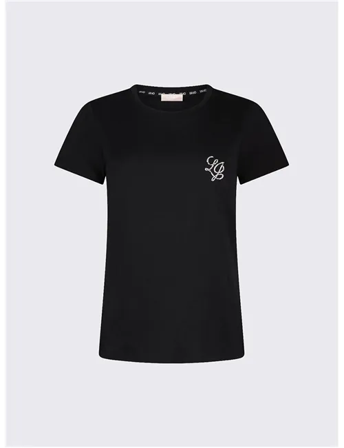 T-shirt donna con strass nero