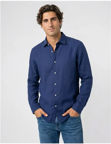 Camicia uomo lino blu navy