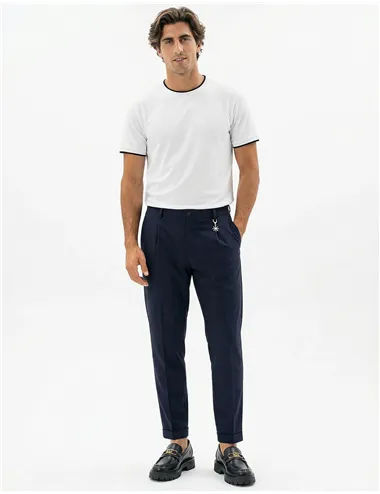 Pantaloni uomo punto milano blu