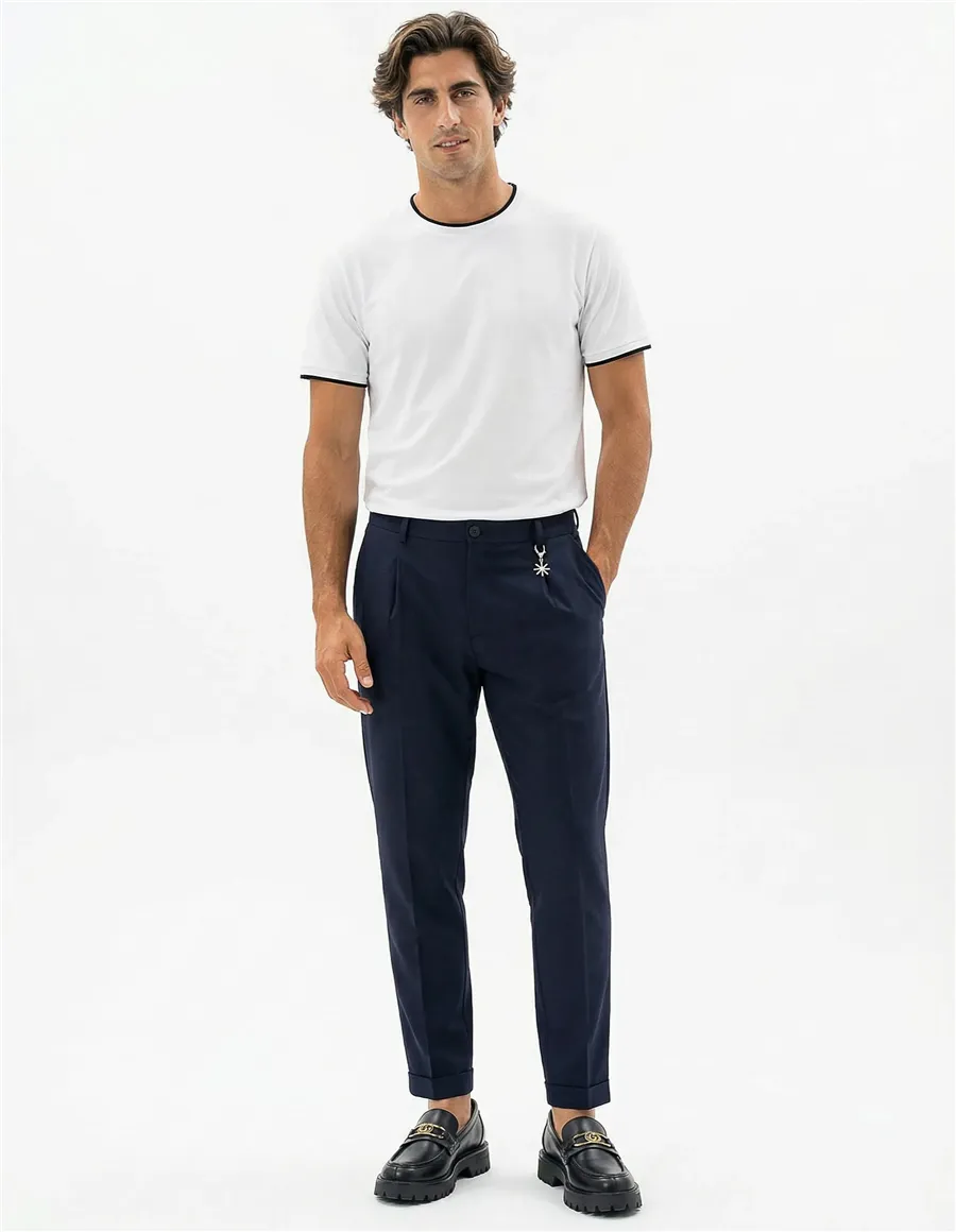 Pantaloni uomo punto milano blu