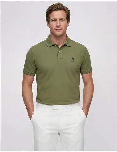 Polo uomo in cotone piquet verde militare