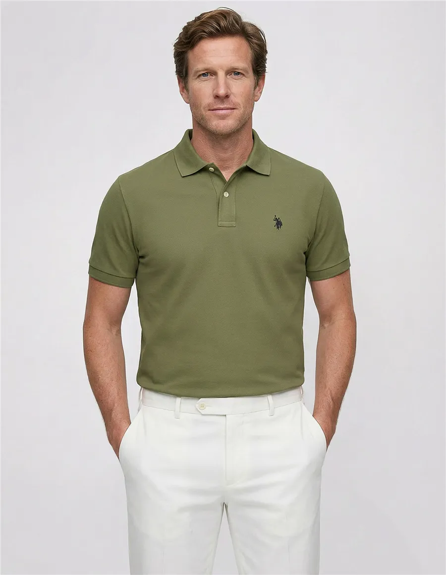 Polo uomo in cotone piquet verde militare