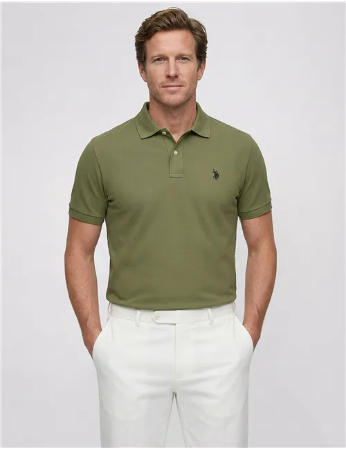 Polo uomo in cotone piquet verde militare