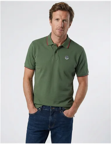 Polo uomo con bordi a contrasto verde oliva