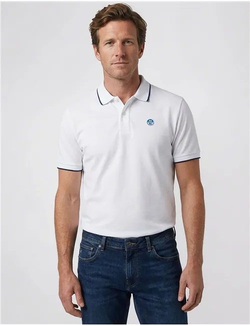 Polo uomo con bordi a contrasto bianco