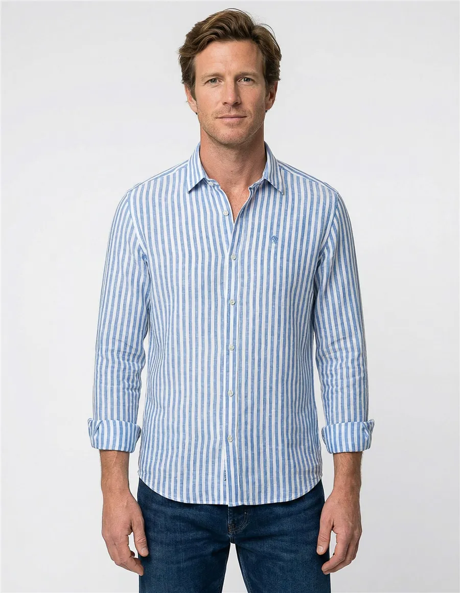 Camicia uomo a righe bianco azzurro