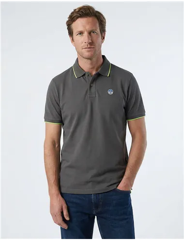 Polo uomo con bordi a contrasto grigio