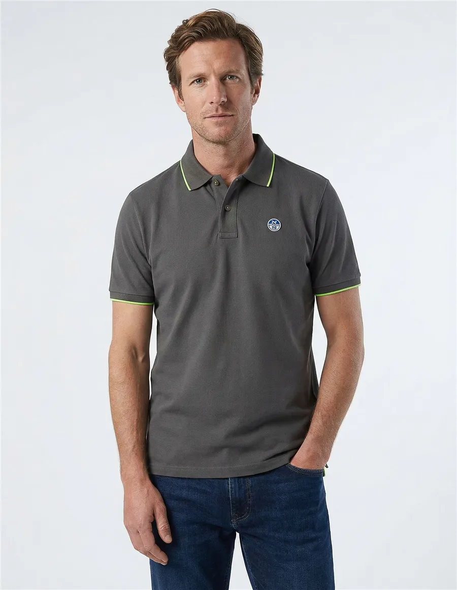 Polo uomo con bordi a contrasto grigio